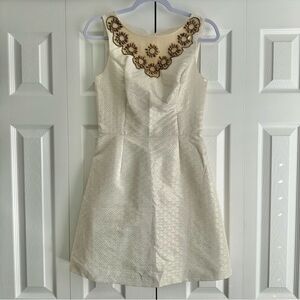 Lilly Pulitzer Dress Size 2 Wythe Jacquard Cream and Metallic Sleeveless